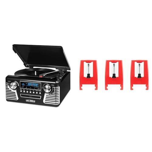Victrola Haley Retro Bluetooth Record Player & Multimedia Center with Built-in Speakers - 3-Speed Turntable, CD Player, AM/FM Radio, 3.5mm Aux-In, Wireless Music Streaming, Black