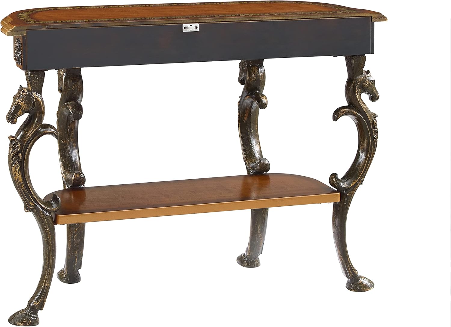 Powell Furniture Masterpiece Floral Demilune Powell Console Table, Brown and Gold 42 x 31.5 x 15.5