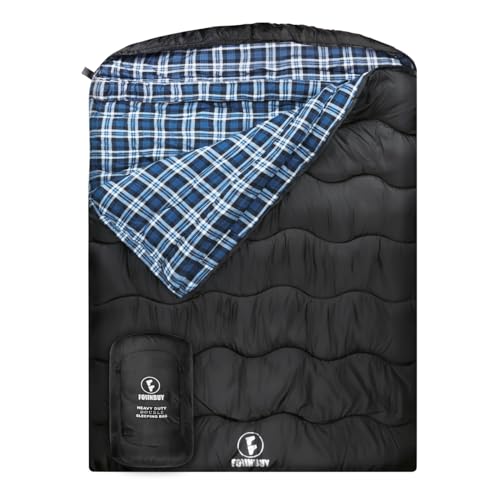 Winter Cotton Flannel Double Sleeping Bag,Queen Size Sleeping Bag for Adults, Cold Weather Waterproof 2 Person Sleeping Bag, Suitable for Couples Family Camping, RV Travel