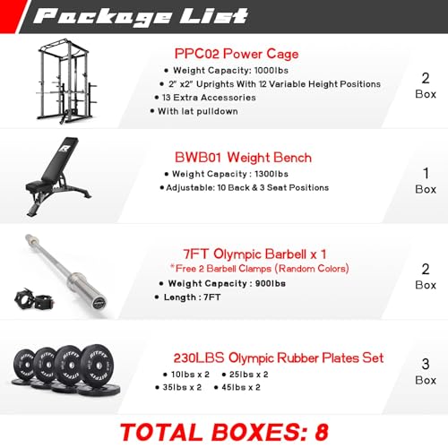 RitFit Power Cage with Optional LAT PullDown/Cable Crossover/Smith Machine System, 1000LB Squat Rack for Home & Garage Gym, with Weight Storage Rack and More Training Attachments, ASTM-Certified