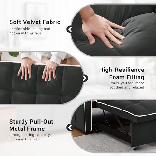 Convertible Couch, 3 in 1 Pull Out Sofa Bed with Adjustable Backrest Loveseat Sleeper with Storage and Pillows, Modern Recliner for Living Room Apartment Office, Pink
