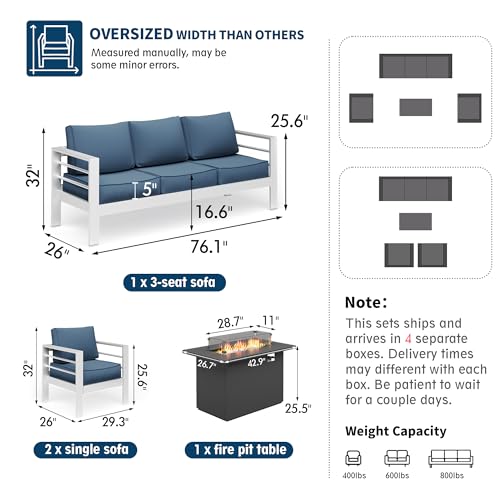UDPATIO 8 Piece Aluminum Patio Furniture Set, Oversized Modern Outdoor Furniture Set with Olefin Fabric Cushion for Patio Deck Backyard, Dark Grey(with Waterproof Covers)