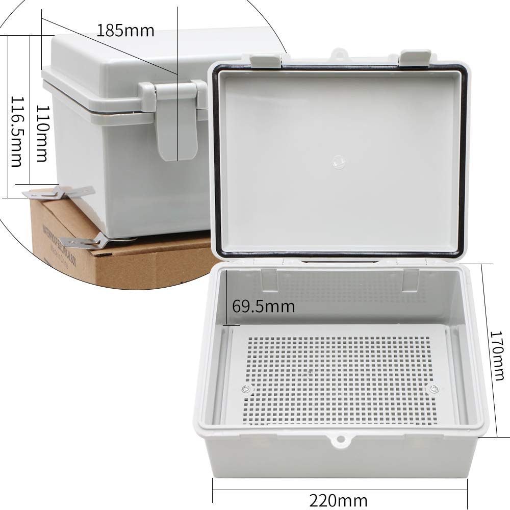 MAKERELE Outdoor Electrical Box Weatherproof Includes Internal Mounting Panel 15.711.86.7 (400300170mm) Large Project Box for Electronics Hinged Cover Plastic Clip with 2 NPT 3/4” Glands