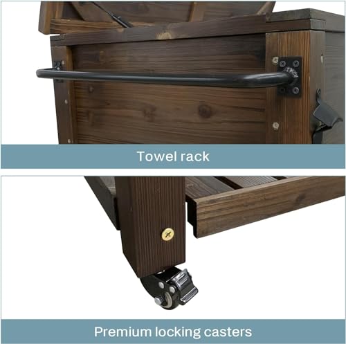 Wooden Patio Cooler with Wheels, Handles and Bottle Opener, Ice Chest with Shelf, Portable Beverage Drink Rolling Cart for Outdoor, Backyard, Garden, Deck, 100-Quart