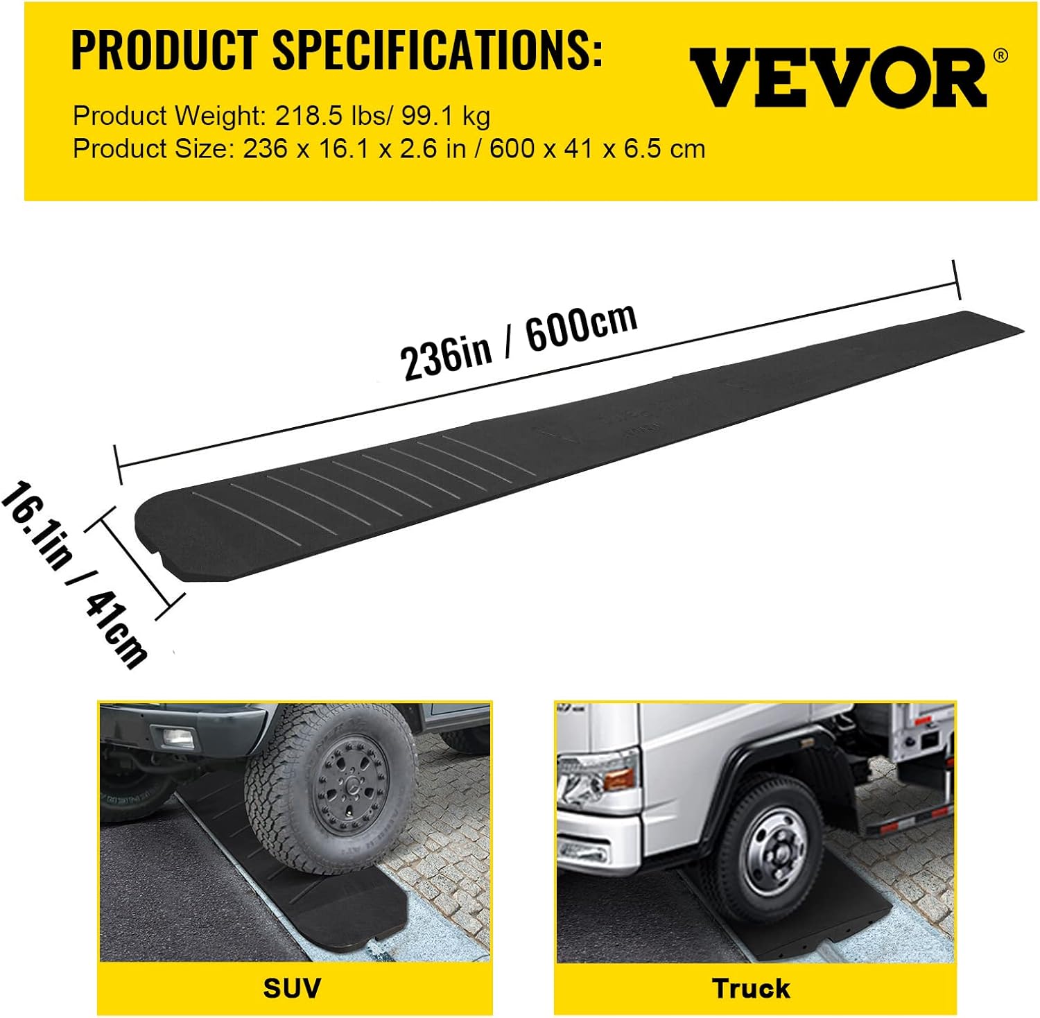VEVOR Curb Ramp, 5 Pack Rubber Driveway Ramps, Heavy Duty 32000 lbs Weight Capacity Threshold Ramp, 2.6 inch High Curbside Bridge Ramps for Loading Dock Garage Sidewalk, Expandable Full Ramp Set