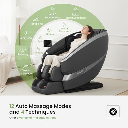 Real Relax Massage Chair Full Body of Dual-core S Track, 12 Auto Modes, Back and Calves Heating, Zero Gravity Massage Recliner Chair, FS01 Brown