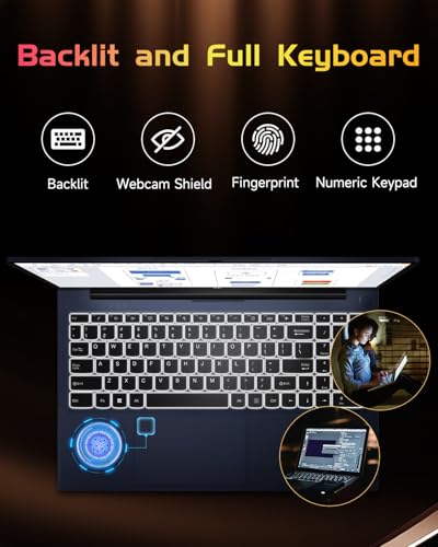 NIMO 15.6 IPS-FHD-Laptop, Intel Pentium 4 Cores N100 8GB RAM 128GB SSD Backlit Keyboard Fingerprint (Beat to i3-1115G4 Up to 3.4GHz) Computer for Student-Home WiFi 6 BT5.2 Win 11
