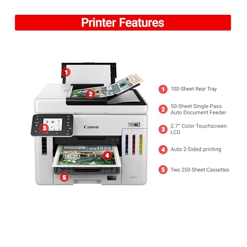 Canon Megatank GX7120 Wireless All-in-One Printer, Print, Copy, Scan and Fax with 2.7" LCD Touch Screen and Auto Document Feeder, White