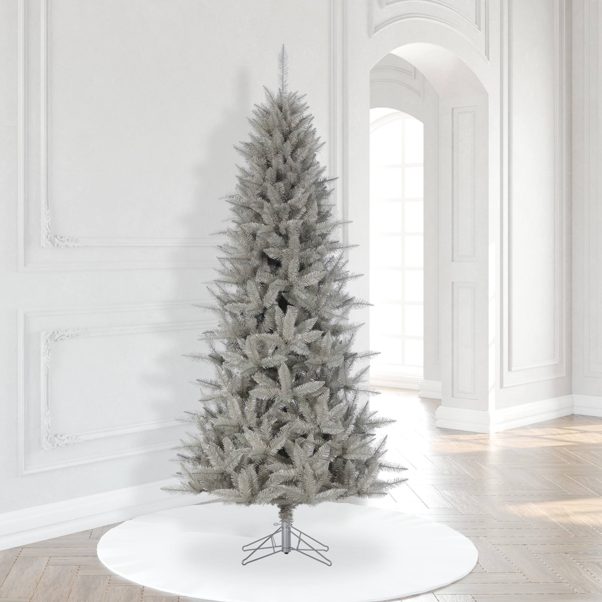 Vickerman 7.5& x 46x22 Platinum Fir Artificial Christmas Pencil Tree, Unlit