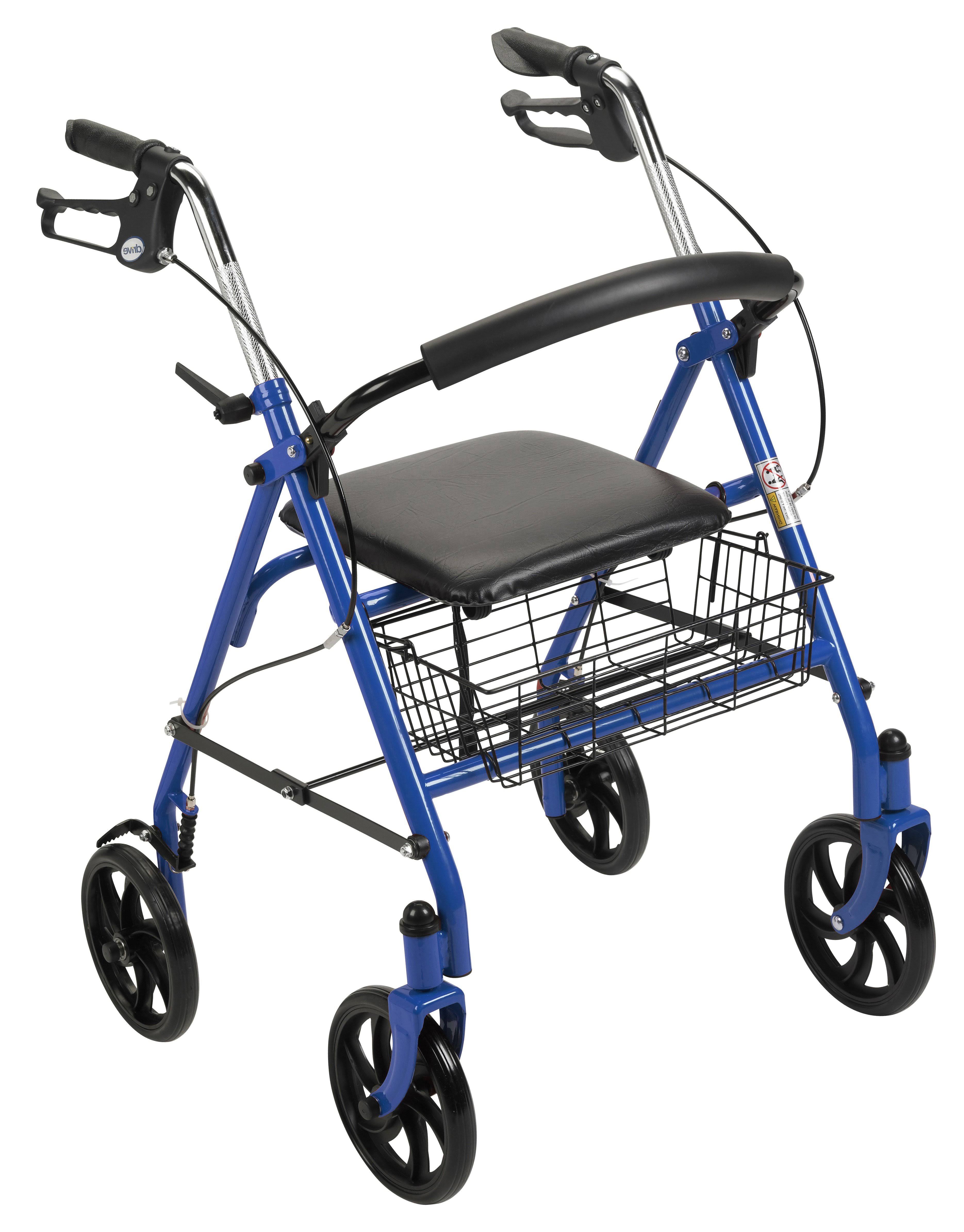 Drive Medical Four Wheel Walker Rollator with Fold Up Removable Back Support - BLUE.