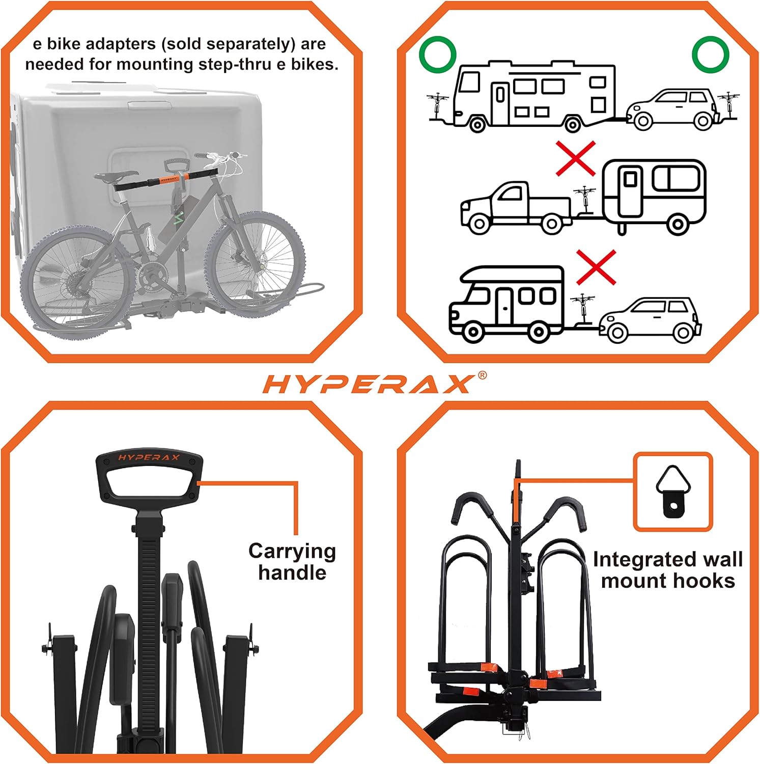 HYPERAX Special Combo - Volt RV with 2 X E-Bike Adapter- Platform Bike Rack for RV, Camper, Motorhome - for 2" Hitch Fits Up to 2 X 70 lbs Bike with Up to 5" Fat Tires