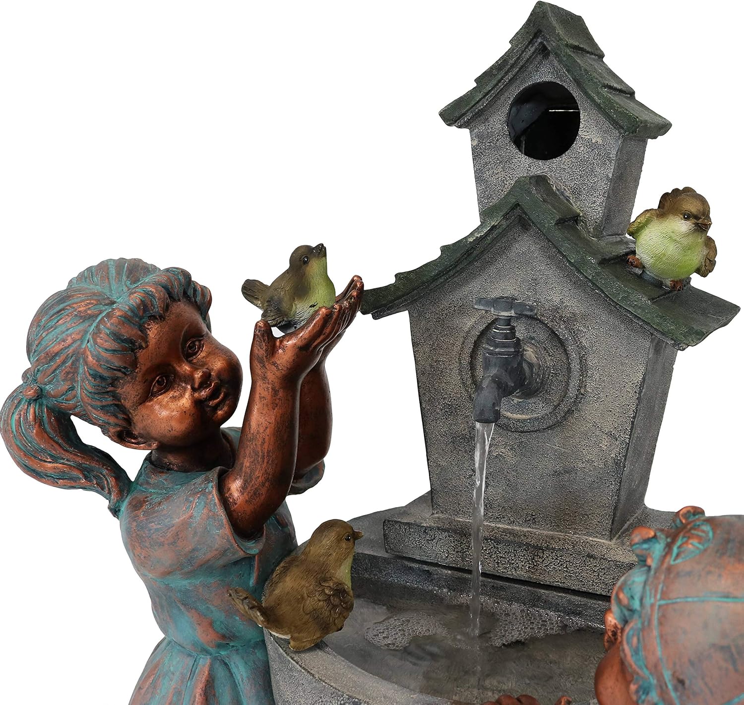 Sunnydaze 30-Inch Boy and Girl at Bird Bath Outdoor Water Fountain - Electric Submersible Pump with Adjustable Flow