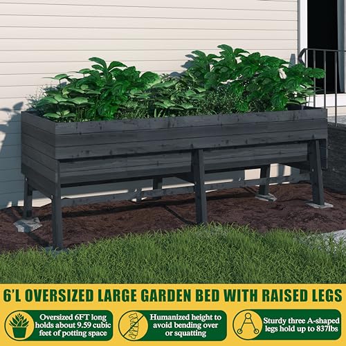 VEIKOU Raised Garden Bed 6 x 3 x 2FT, Raised Garden Beds Outdoor with 6 Legs, Detachable Liner, Garden Bed for Backyard, Patio, Balcony, 837lbs Capacity, Natural Wood