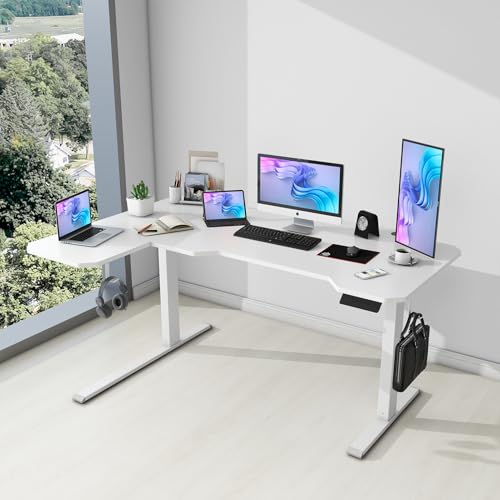Dual Motor L-Shaped Standing Desk Height Adjustable, 59" Height Adjustable Electric Sit to Stand Desk, Stand Up Computer Desk for Home Office with Splice Board