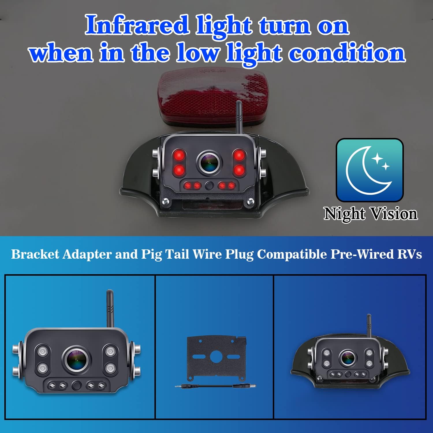 Wireless Backup Camera RV HD 1080P 7'' Touch Key DVR Monitor Rear View System Infrared Night Vision Waterproof for Truck Trailer Camper 4 Channels Adapter for Furrion Pre-Wired RVs Rohent R9