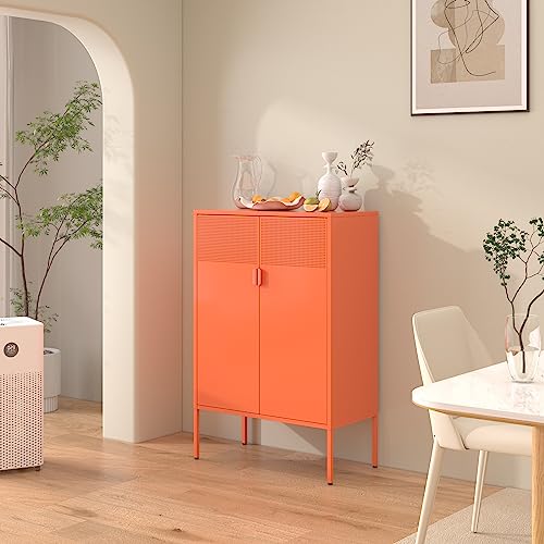 Metal Storage Buffet Sideboard, Adjustable Shelves, Buffet Table, TV Stand, Coffee Bar Cabinet for Kitchen, Living Room (Orange, 47")