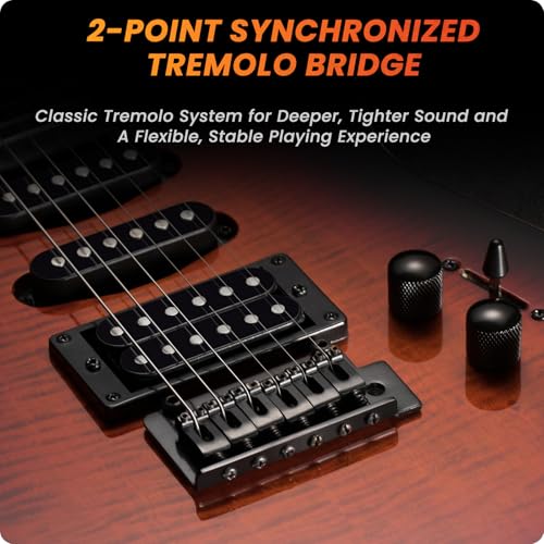 39" Solid Body Electric Guitar: Electric Guitar Kit with Bone Nut, Full Size 6 String Guitars with 24 Frets, Poplar Body AAA Flame Maple Top, Guitarra Electrica with HSS Ceramic Pickup,Black