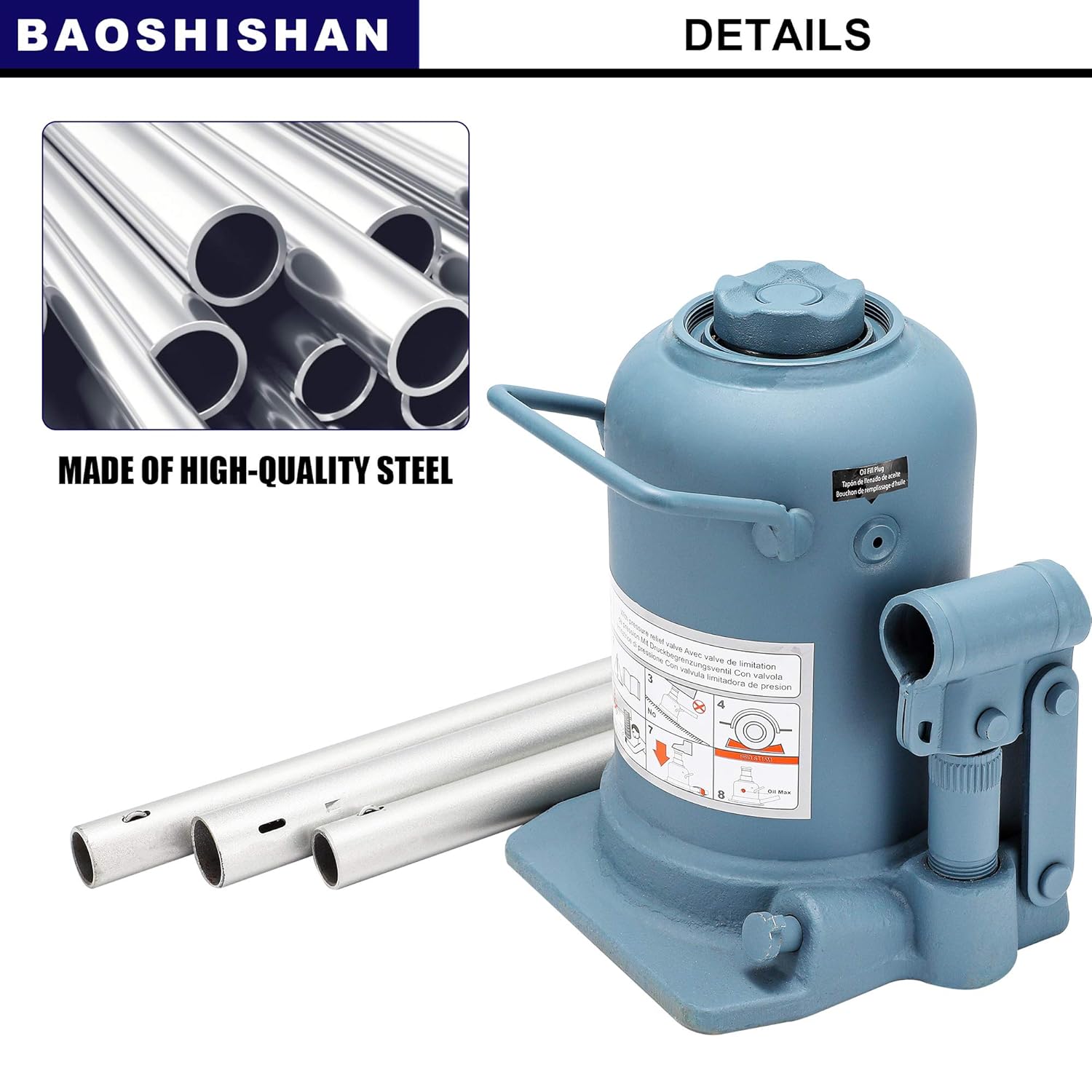 BAOSHISHAN 12 Ton High Lift Bottle Jack 9.25" to 23.23" Lifting Range Heavy Duty Double Ram Hydraulic Truck Jack