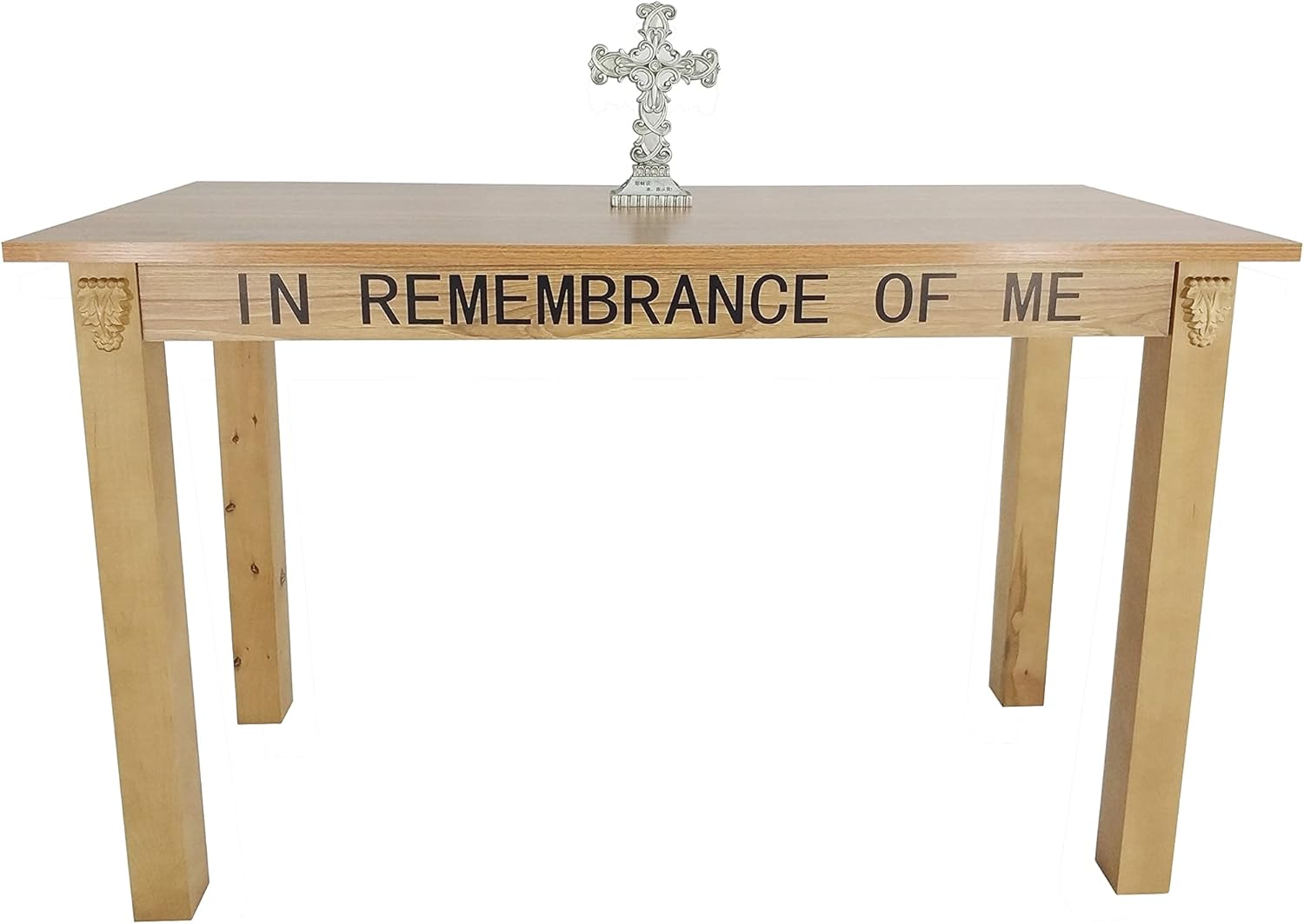 FixtureDisplays HOLYS 45" L x 28" D x 29" H Church Holy Communion Table Christian Wood Table Breakfast Writing Desk in Remembrance of Me 11462-PLAIN-NPF