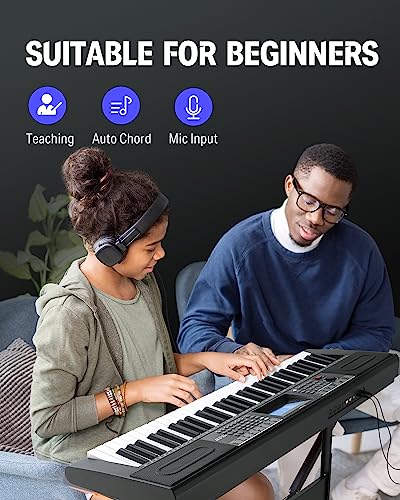 Donner 61 Key Keyboard Piano, Electric Piano Keyboard Kit with 249 Voices, 249 Rhythms - Includes Piano Stand, Stool, Microphone, Gift for Beginners, Black (DEK-610S)