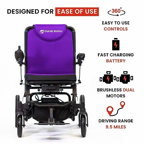 DASH by Travel Buggy - World's Lightest Folding Electric Wheelchair - Weighs just over 40 lbs - 9.5 mi Cruise Range - 19" Seating Width - Serviced from USA (Red)