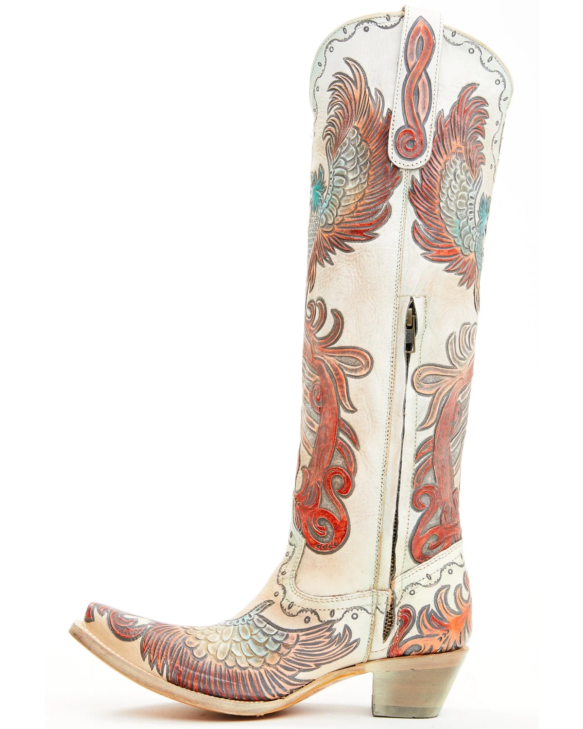 Corral Women's Fire Phoenix Hand Tooled And Painted Tall Western Boot Snip Toe White 7 1/2 M  US