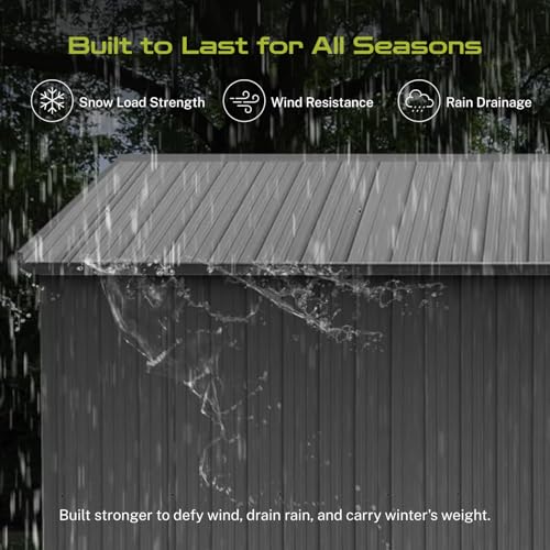 10' x 8' Large Outdoor Storage Shed, Sturdy Metal Building w/Windows & Lockable Doors for Garden, Backyard, Poolside and Lawn, Grey
