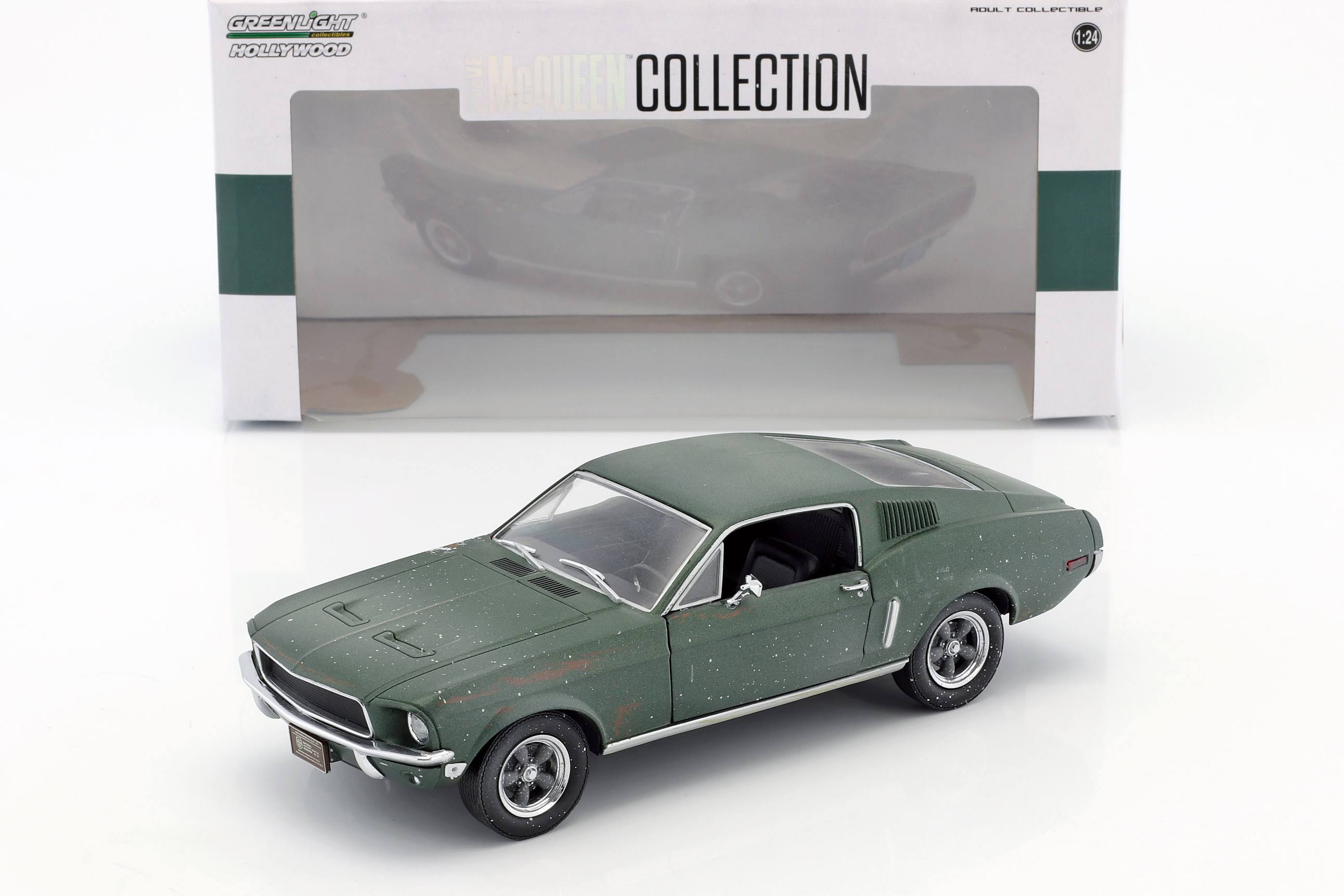 Greenlight 1968 Ford Mustang GT Fastback Green Unrestored Steve McQueen Collection 1930-1980 2018 Detroit Auto Show 1/24 Diecast