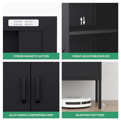 Metal Storage Cabinet, 70" Tall Metal Garage Cabinet with 4 Adjustable Shelves,Kicthen Storage Cabinet for Home, Office, Kitchen, Craft Space Black
