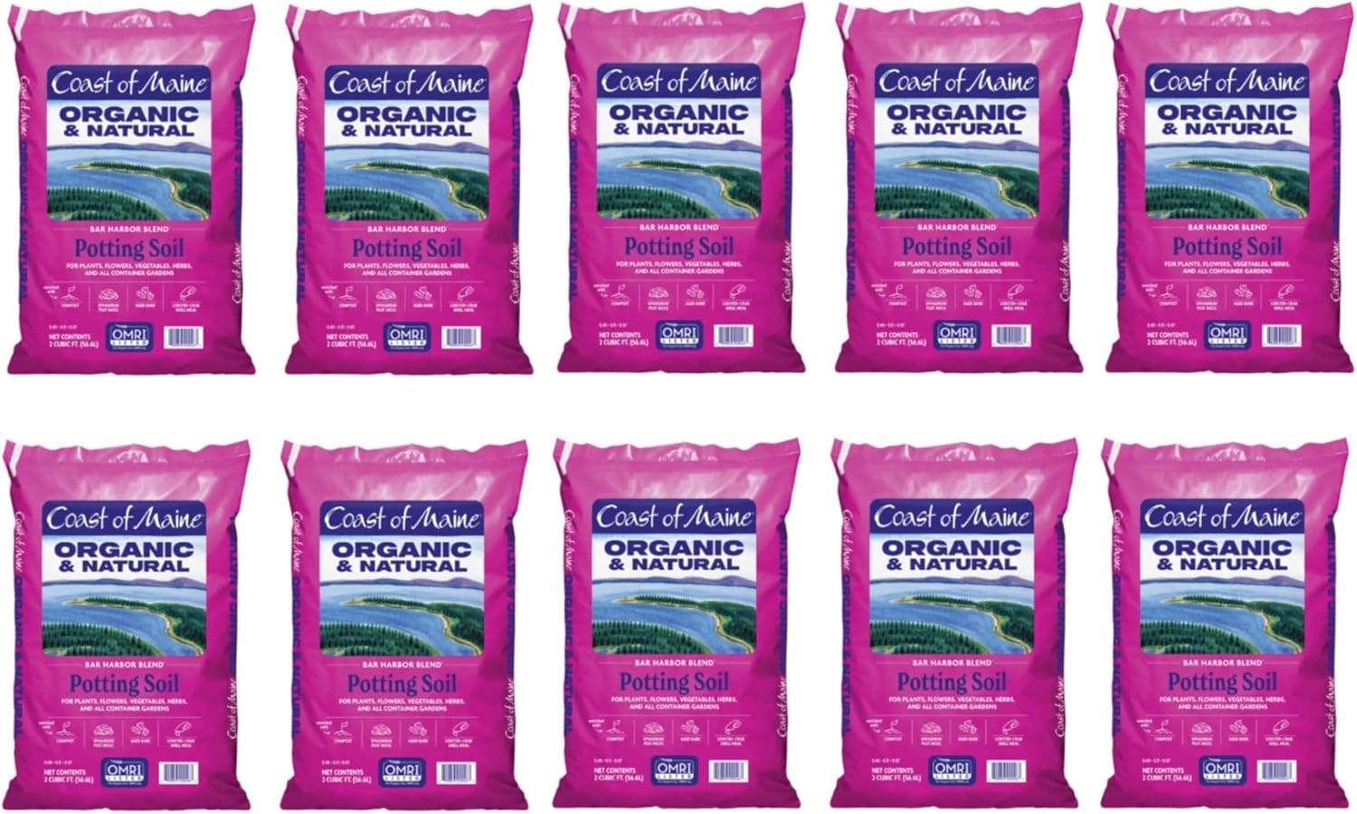 Coast of Maine Bar Harbor Blend, 2 cu ft (Pack of 10) Organic and Natural Potting Soil for Houseplants, Flowers, Vegetables, Herbs and Containers