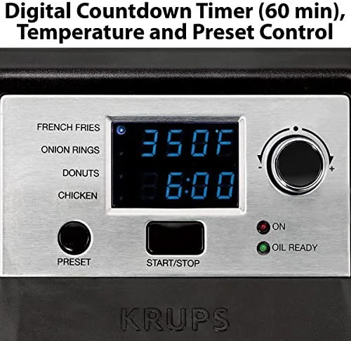 KRUPS KJ502D51 Deep Fryer, Electric Deep Fryer, Stainless Steel Triple Basket Fryer, 4.5 Liter, Silver