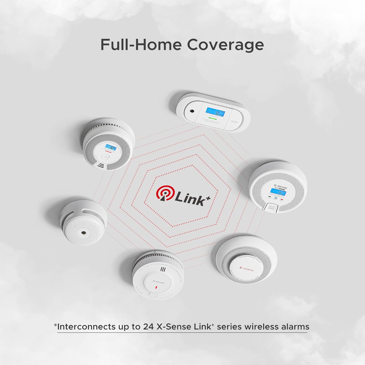 X-Sense Wireless Interconnected Combination Smoke and Carbon Monoxide Detector with LCD Display & 10-Year Battery, Over 820 ft Transmission Range, SC07-W, Pack of 6