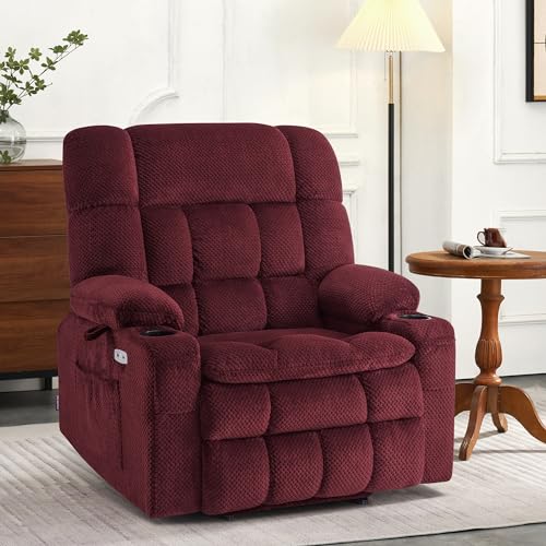 MCombo Dual Motor Power Lift Recliner Chair with Massage and Heat for Elderly People, Infinite Position, USB Ports, Cup Holders, Fabric 7890 (Medium-Regular, Burgundy)