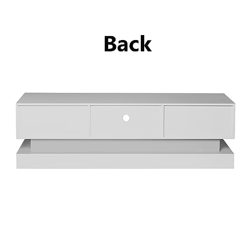 LED TV Stand Compatible with 32 40 50 55 Inch TV, Entertainment Center, High Glossy Front TV Cabinet, TV Console with 2 Large Storage Drawer, 16 RGB LED Backlight, 4 Light Mode and Remote Control Comp