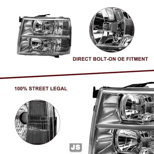 JSBOYAT Headlight Assembly Fits for 2007-2013 Chevy Silverado 1500/07-14 Silverado 2500 3500 HD Halogen OE Style Factory Headlamp Replacement Pair Set LH+RH