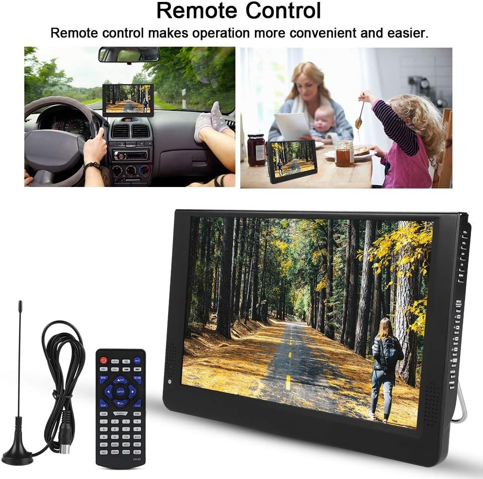 Small Flatscreen TV, Portable Widescreen LCD Display, 12 Portable Widescreen LCD TV with Remote Control Color Screen 1080P ATV/UHF/VHF, 1280800 Digial TV and ATV Support AV in/Out, MMC Card
