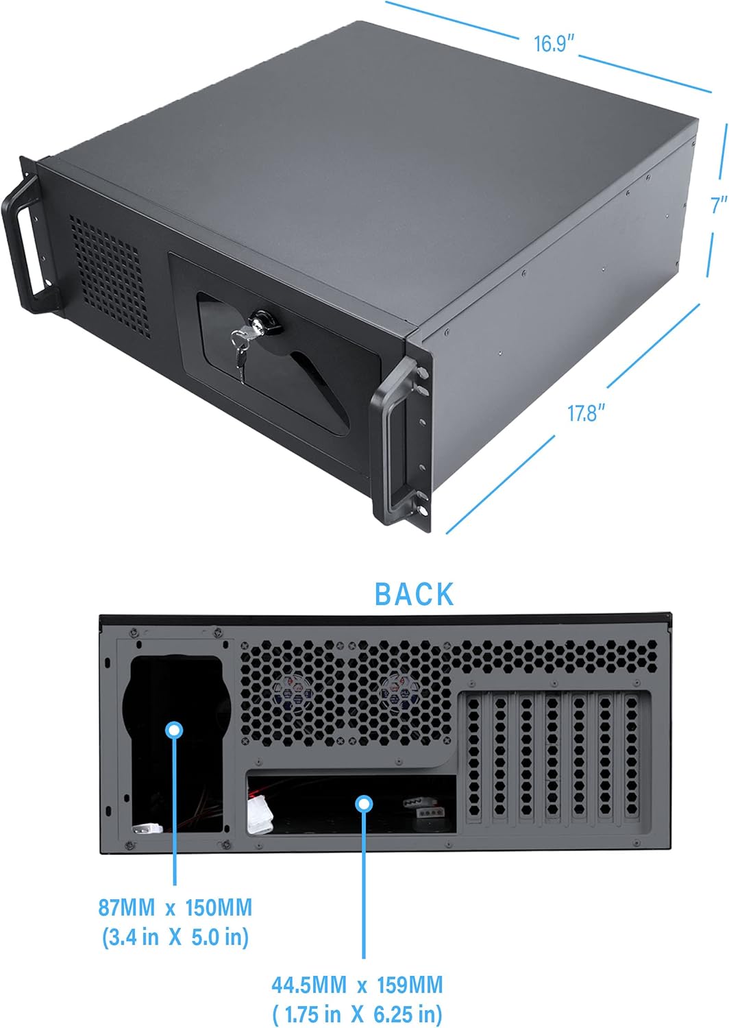 Rosewill 4U Server Chassis 11 Bay Server Case 8X 3.5 + 3X 5.25 HDD, E-ATX, Rackmount Server Case, Include Front 5X 120mm Fans Rear 2X 80mm Fans Metal Rack Mount Computer Case 25 Deep, RSV-L4000U