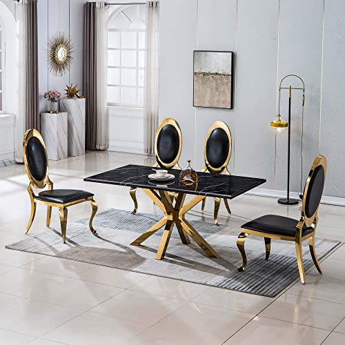 Elegant Dining Chairs Set of 2, Modern Faux Leather Dining Room Chair w/Unique Oval Back Silver Stainess Legs,White Luxury Upholstered Accent Kitchen Chairs for Kitchen, Dining, Bedroom, Living Room
