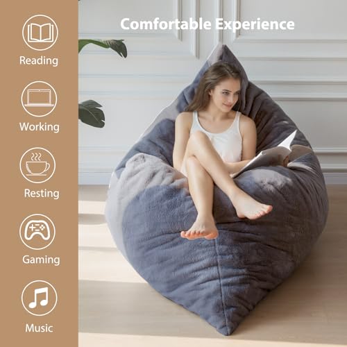 BYBYME 3 in 1 Bean Bag Chairs, Bean Bag Bed for Adults High-Density Foam Filling, Convertible Sofa Bed Faux Fur, Giant Bean Bag Chairs for Adults