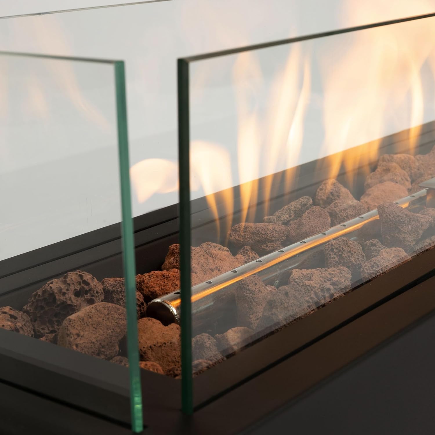 28inch Tabletop Gas Fire Pit with Glass Wind Guard and Lava Rocks, Outdoor&Indoor Fire Pit Tabletop, Portable Tabletop Fireplace for Patio Backyard Bonfire Party