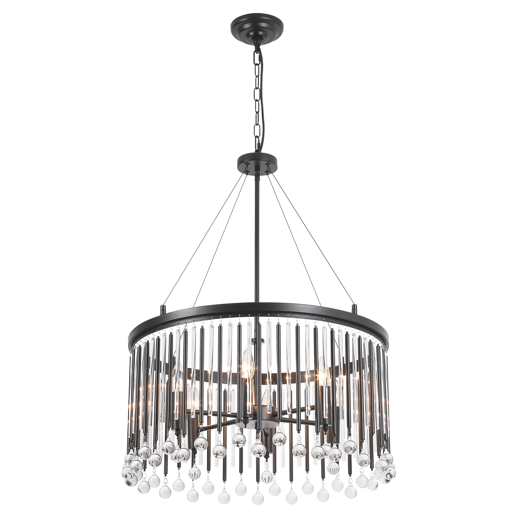Velroa 6-Light Dimmable Crystal Transitional Drum Shaded Chandelier (24)