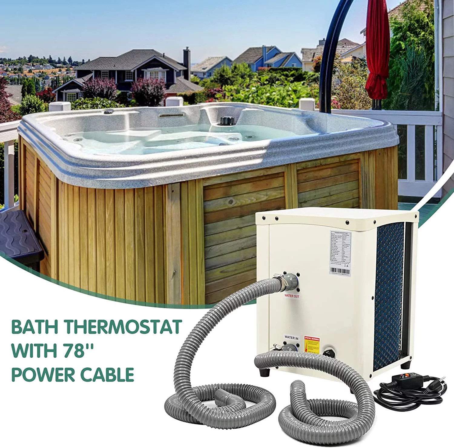 Slsy 14331 BTU Mini Swimming Pool Heat Pump for Above-Ground Pools, Electric Pool Heater with Titanium Heat Exchanger, 110V 60Hz