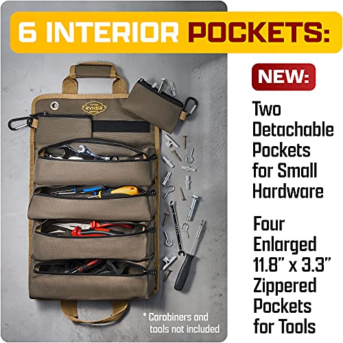 The Ryker Bag Tool Organizer Bag Tool Roll Up Bag w/Detachable Pockets. Gifts for Him Roll Up Tool Bag Organizer for Mechanic Tool Bag Small Car Portable Tool Bag Roll Up Tool Roll Bag Organizer