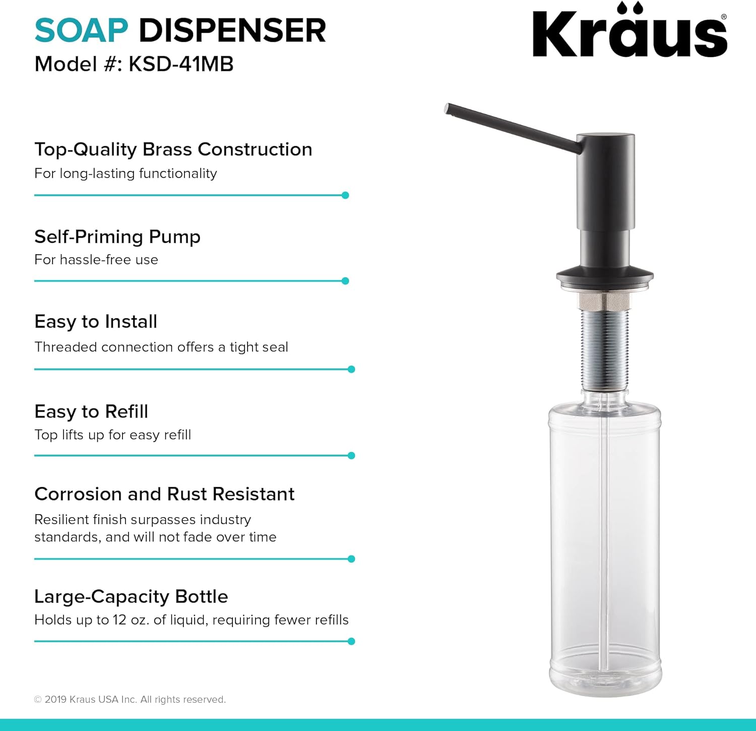 Kraus KSF-1610MB Bolden Sensor Commercial Pull-Down Kitchen Faucet (Matte Black) and KRAUS Kitchen Soap Dispenser (Matte Black)