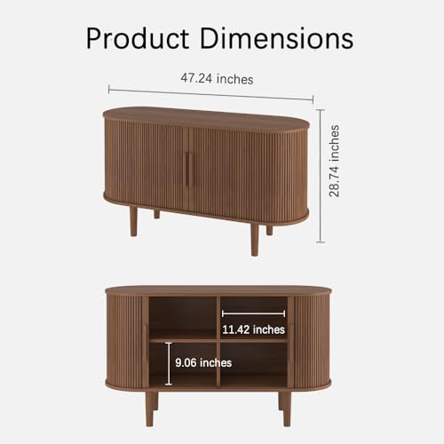47" Sideboard Tambour Storage Cabinet, Black Corner Cabinet with Doors and Shelves, Fluted Sideboard Cabinet for Kitchen, Entryway and Living Room