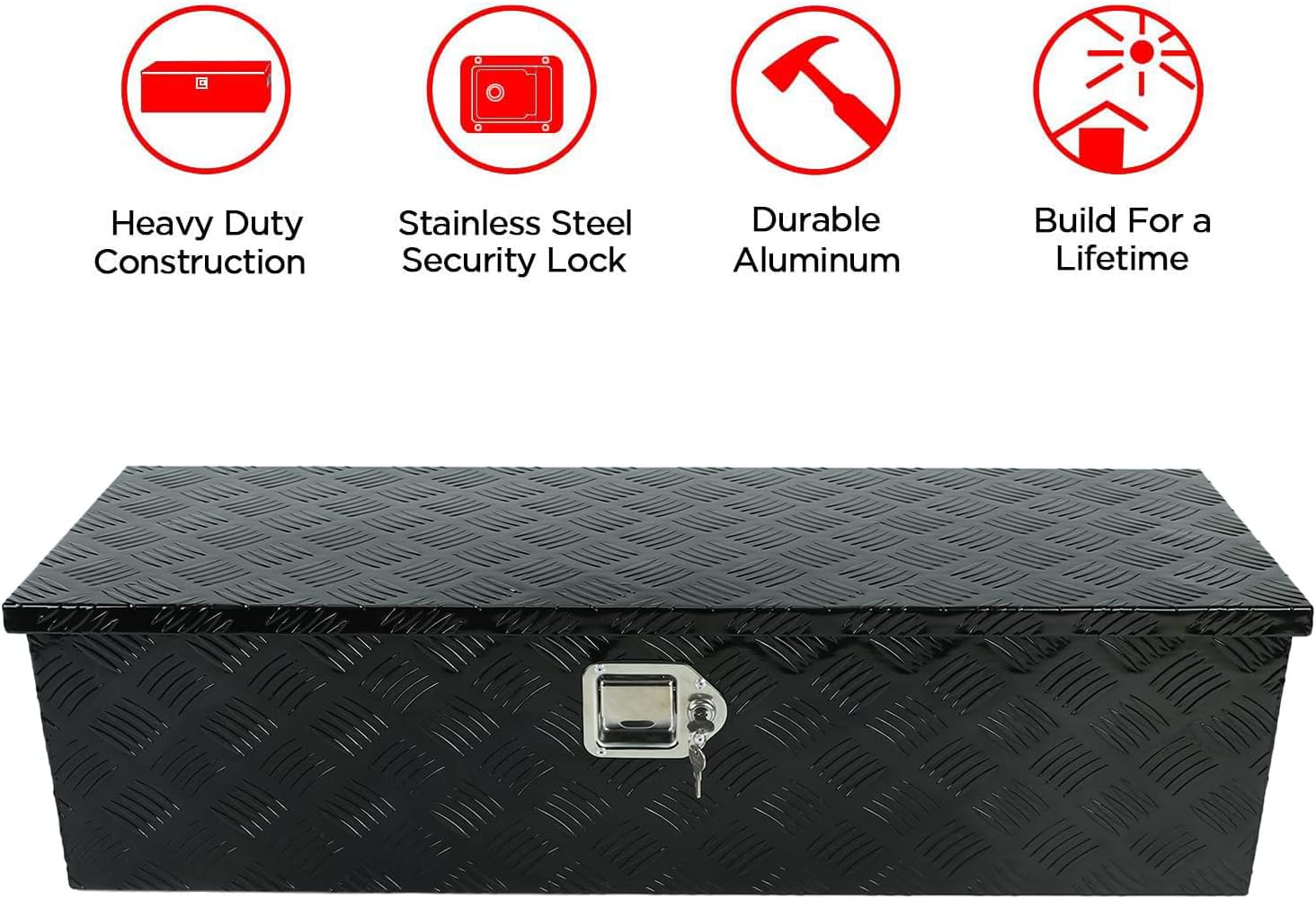 18X17X17.75 Black Aluminum 5 Bar Tread Tool Box Truck Car Outdoor Trailer Pickup Underbody Toolbox,RV Storage Organizer，Underbed Tools Organizer W/Lock Latch w/Keys