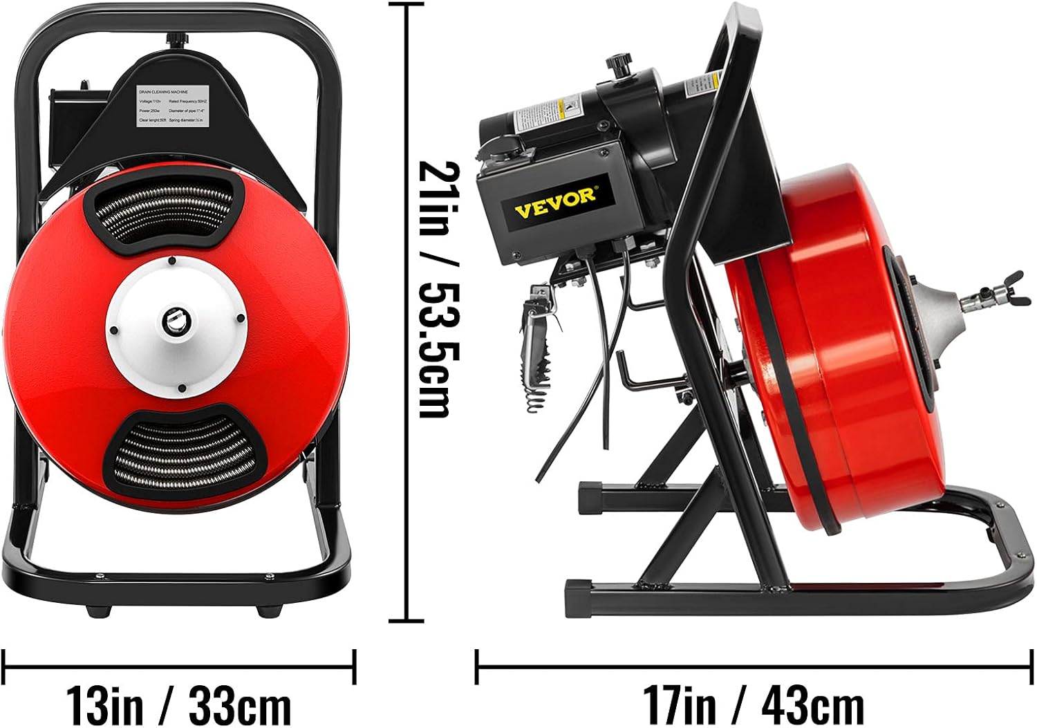 VEVOR 50FTx1/2Inch Drain Cleaner Machine Electric Drain Auger with 4 Cutter & Foot Switch Drain Cleaner Machine Sewer Snake Drill Drain Auger Cleaner for 1" to 4" Pipes