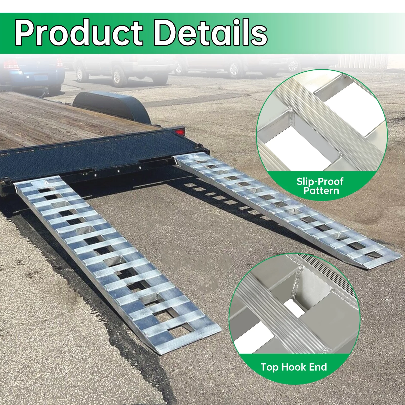 HECASA Pair Truck Car Auto Trailer Ramps 80" X 15" X 2.3" 6000 LBS Universal Truck Trailer Hook End Knife Foot Heavy Duty for ATV, Lawn Mower, Motorcycle Silver Aluminum