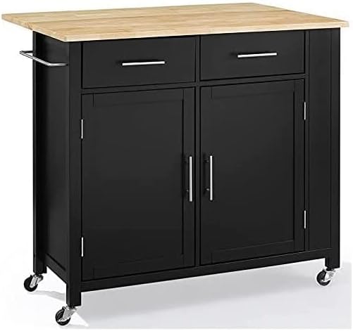 Country Cottage Wood Top Drop Leaf Kitchen Island,Spacious Countertop,Portable Design,Modern Kitchen Furniture,Convenient,/Cart Black