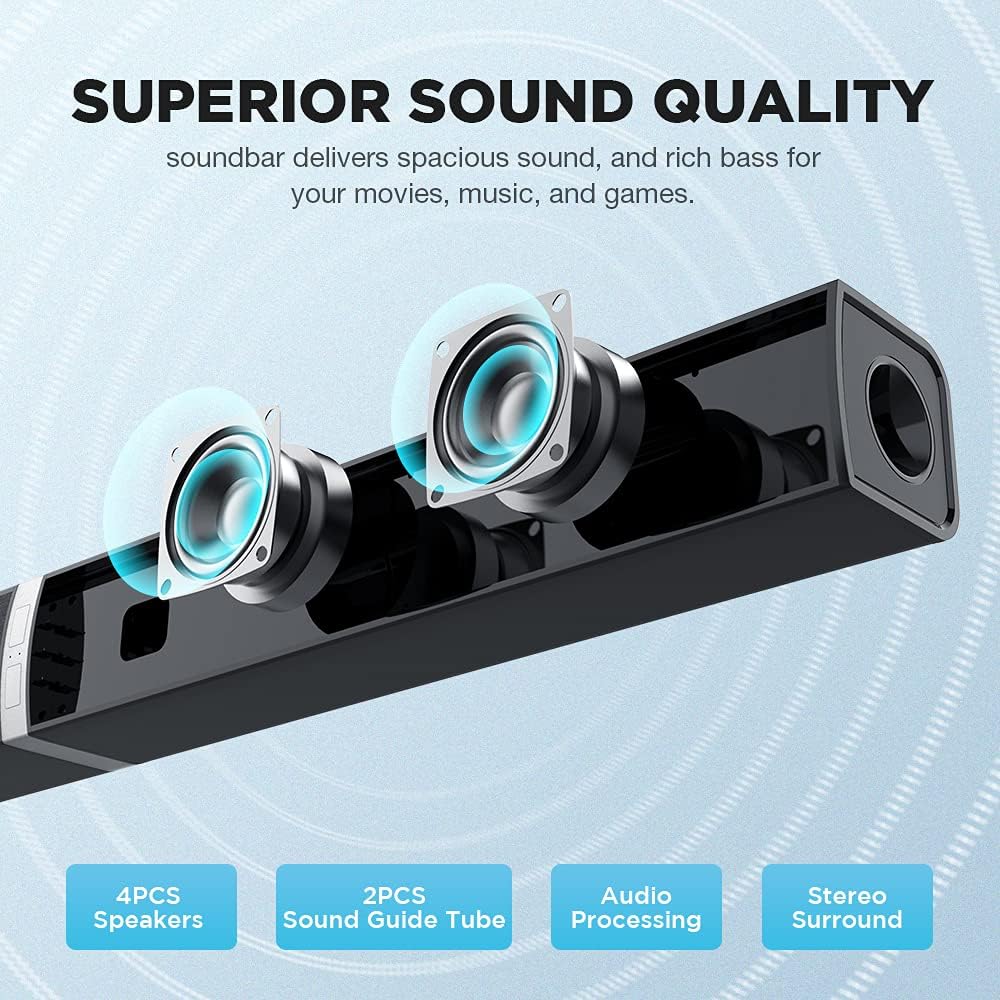Sound Bar, MEGONG 2020D Split Soundbars for TV 50W 32-Inch Wired & Wireless Bluetooth Sound Bars Home Theater Surround Speakers (Optical/HDMI/Aux/Remote Control/Wall-Mounted) Pack of 2